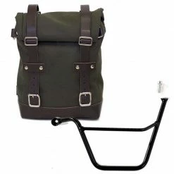 Valige Laterali Unit Garage Borsa Laterale Canvas + Telaio Triumph Scrambler/bonneville Sx Verde Marrone